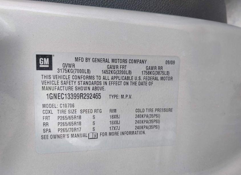 Photo 9 of 2009 Chevrolet Tahoe LS (VIN 1GNEC13399R292465)