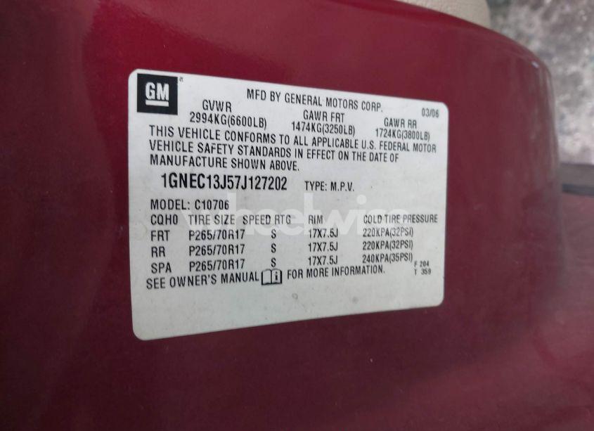 Photo 9 of 2007 Chevrolet Tahoe C1500 (VIN 1GNEC13J57J127202)