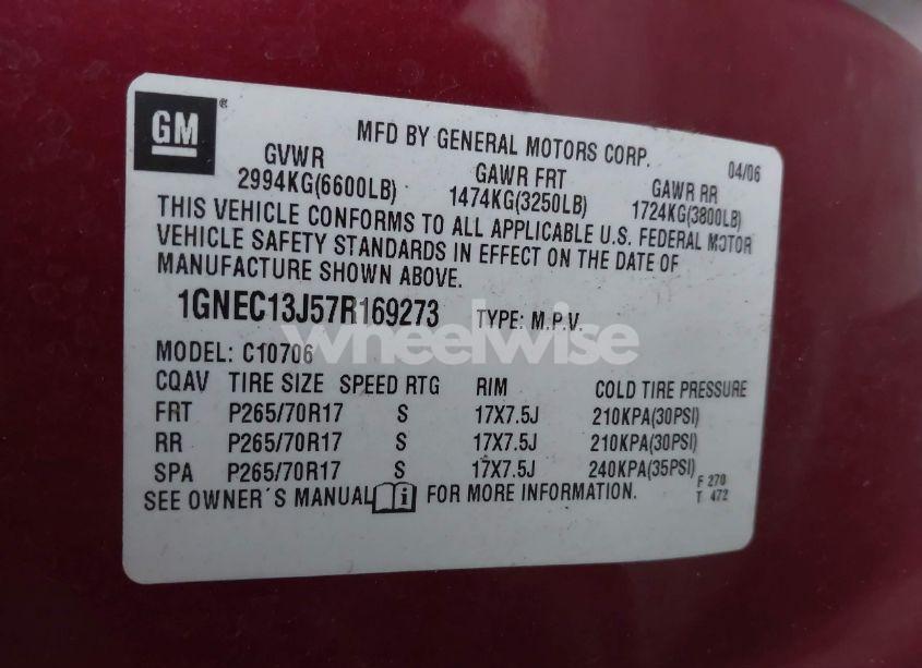 Photo 9 of 2007 Chevrolet Tahoe LT (VIN 1GNEC13J57R169273)