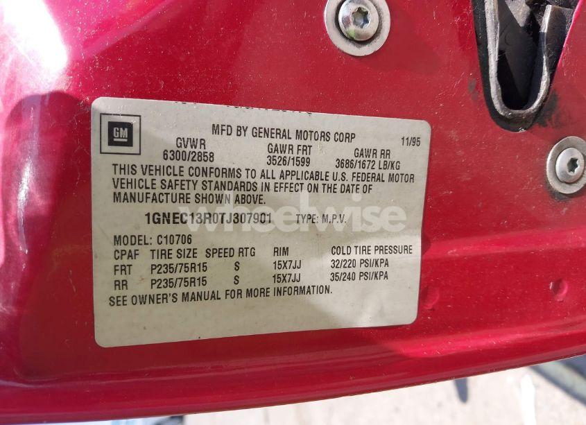 Photo 9 of 1996 Chevrolet Tahoe C1500 (VIN 1GNEC13R0TJ307901)