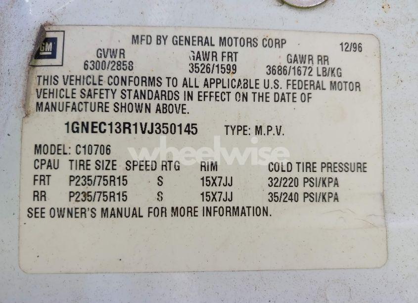 Photo 9 of 1997 Chevrolet Tahoe LS (VIN 1GNEC13R1VJ350145)
