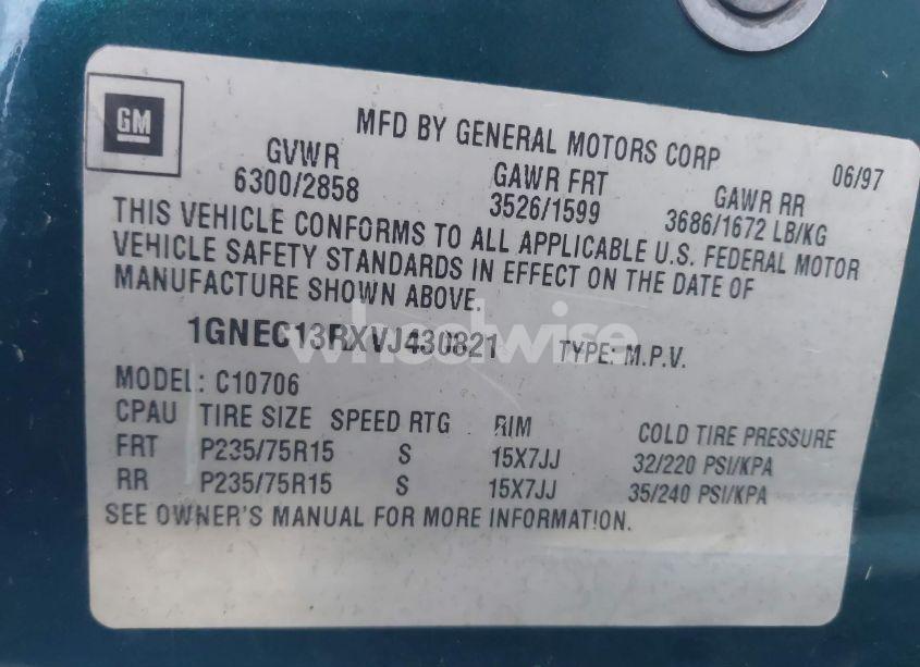 Photo 9 of 1997 Chevrolet Tahoe LS (VIN 1GNEC13RXVJ430821)