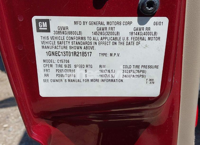 Photo 9 of 2001 Chevrolet Tahoe LT (VIN 1GNEC13T01R218517)