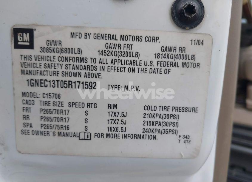 Photo 9 of 2005 Chevrolet Tahoe Z71 (VIN 1GNEC13T05R171592)