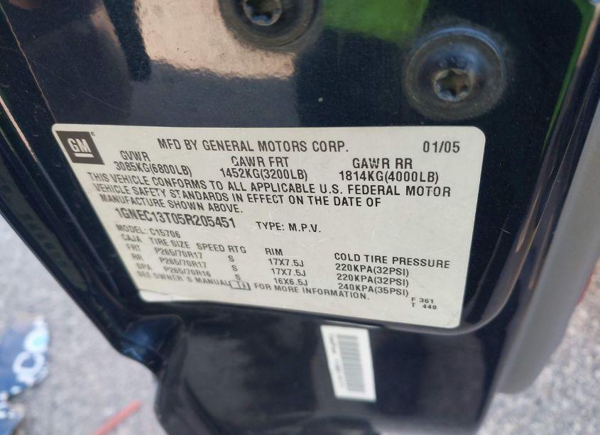 Photo 9 of 2005 Chevrolet Tahoe LT (VIN 1GNEC13T05R205451)