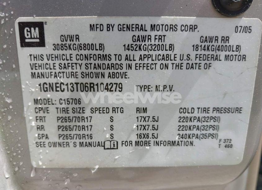 Photo 9 of 2006 Chevrolet Tahoe LT (VIN 1GNEC13T06R104279)