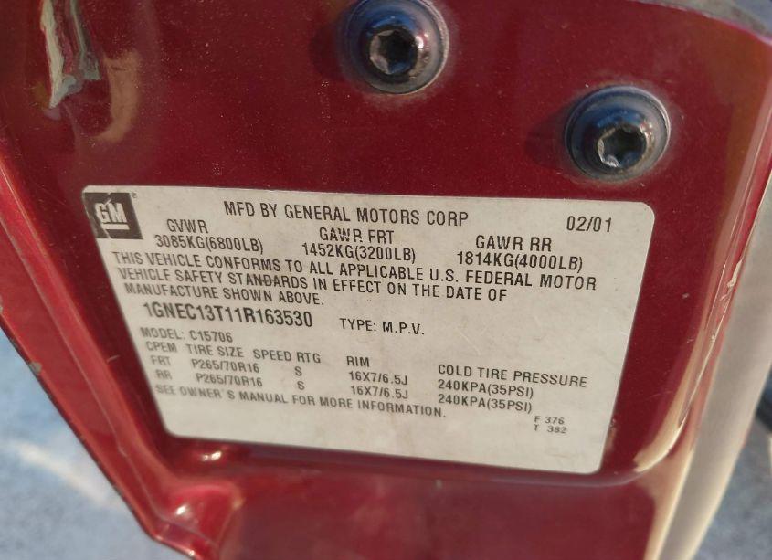 Photo 9 of 2001 Chevrolet Tahoe LT (VIN 1GNEC13T11R163530)