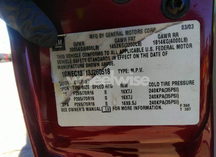 Photo 9 of 2003 Chevrolet Tahoe LT (VIN 1GNEC13T13J260518)