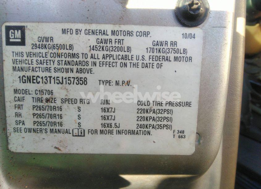 Photo 9 of 2005 Chevrolet Tahoe LS (VIN 1GNEC13T15J157358)