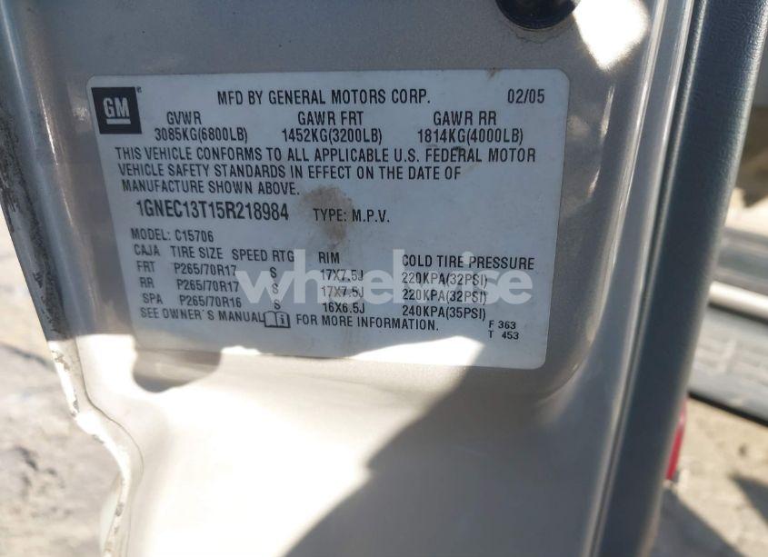 Photo 9 of 2005 Chevrolet Tahoe LT (VIN 1GNEC13T15R218984)