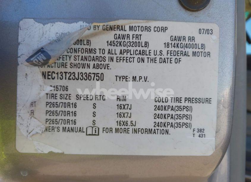 Photo 18 of 2003 Chevrolet Tahoe LS (VIN 1GNEC13T23J336750)