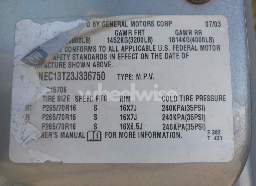 Photo 9 of 2003 Chevrolet Tahoe LS (VIN 1GNEC13T23J336750)