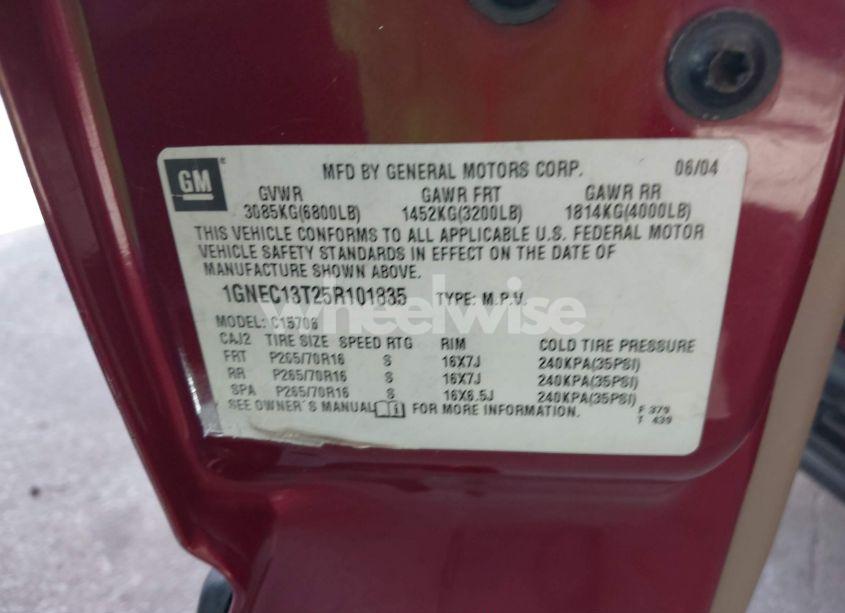 Photo 9 of 2005 Chevrolet Tahoe LS (VIN 1GNEC13T25R101835)