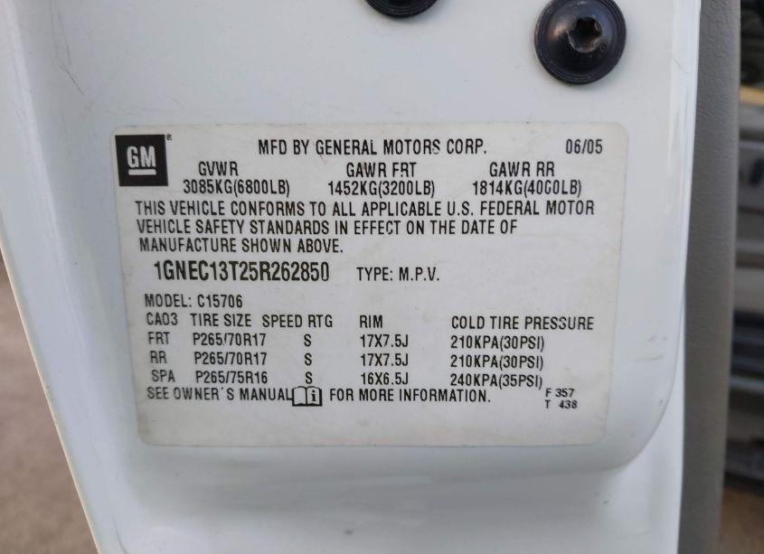 Photo 9 of 2005 Chevrolet Tahoe Z71 (VIN 1GNEC13T25R262850)