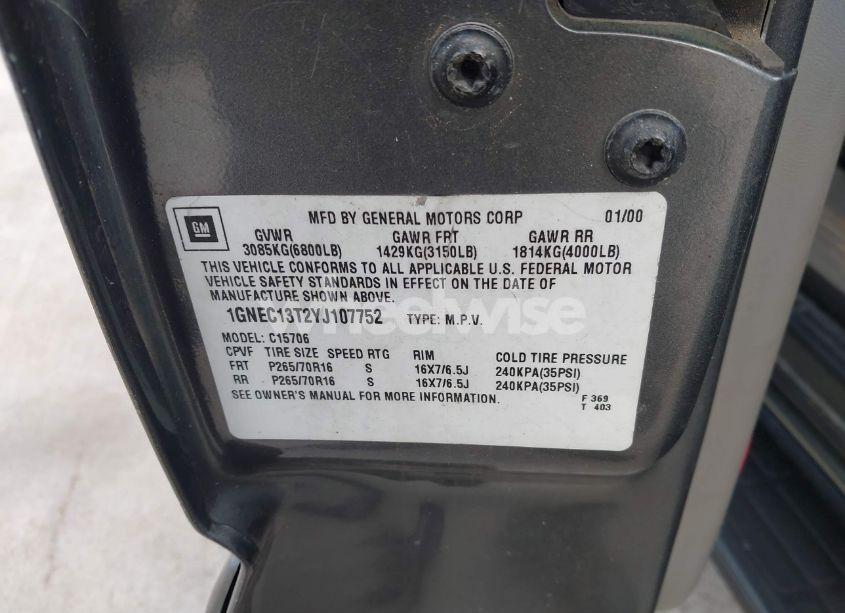 Photo 9 of 2000 Chevrolet Tahoe ALL NEW LT (VIN 1GNEC13T2YJ107752)