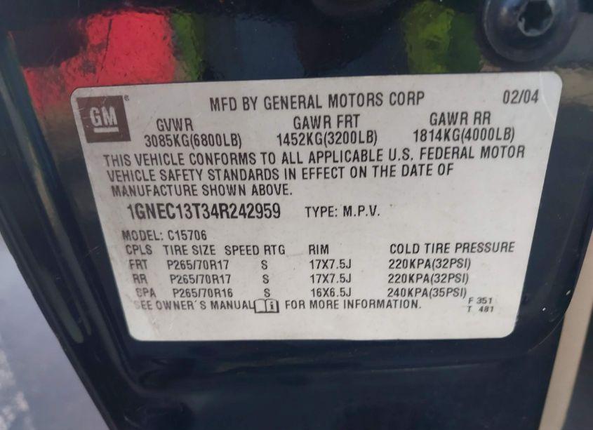 Photo 9 of 2004 Chevrolet Tahoe LT (VIN 1GNEC13T34R242959)