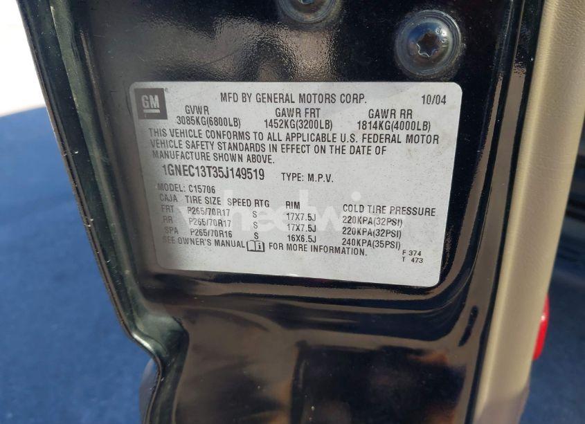 Photo 9 of 2005 Chevrolet Tahoe LT (VIN 1GNEC13T35J149519)