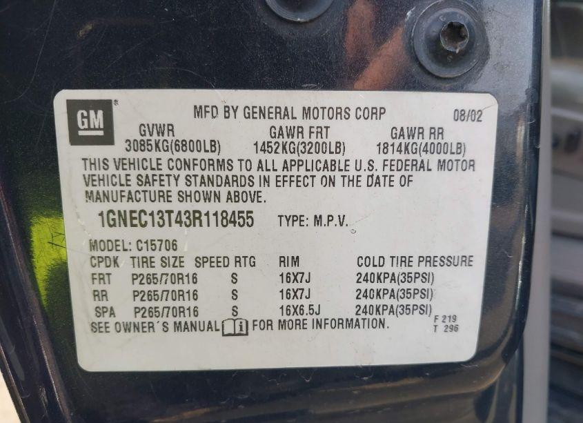 Photo 9 of 2003 Chevrolet Tahoe LT (VIN 1GNEC13T43R118455)