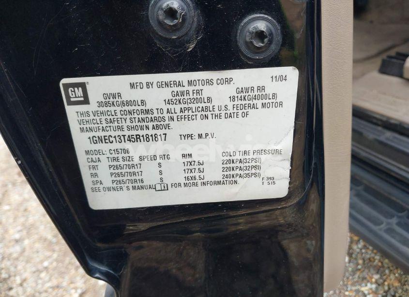 Photo 9 of 2005 Chevrolet Tahoe LT (VIN 1GNEC13T45R181817)