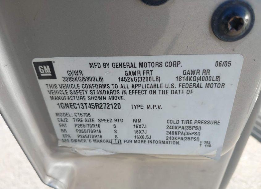 Photo 9 of 2005 Chevrolet Tahoe LS (VIN 1GNEC13T45R272120)