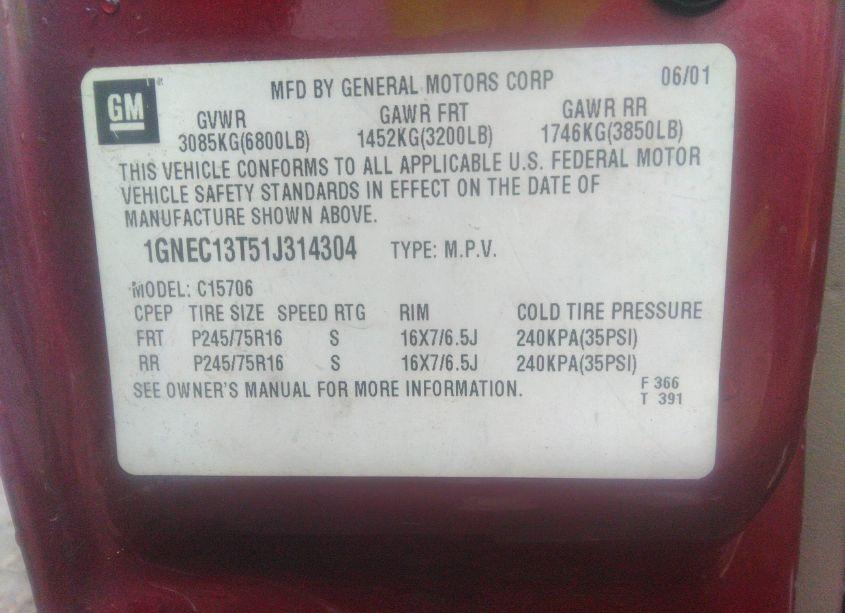 Photo 9 of 2001 Chevrolet Tahoe LS (VIN 1GNEC13T51J314304)