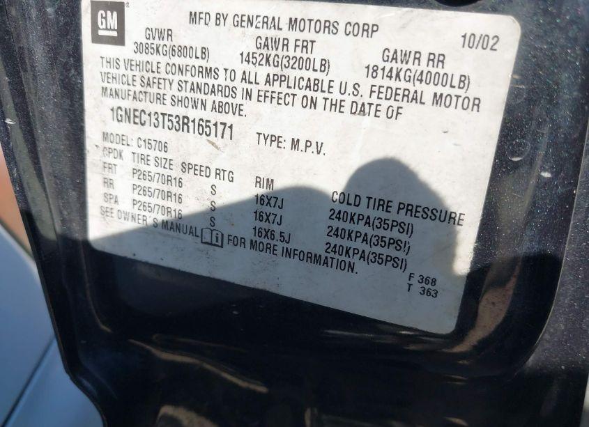 Photo 9 of 2003 Chevrolet Tahoe LT (VIN 1GNEC13T53R165171)