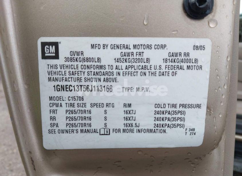 Photo 9 of 2006 Chevrolet Tahoe LS (VIN 1GNEC13T56J113168)