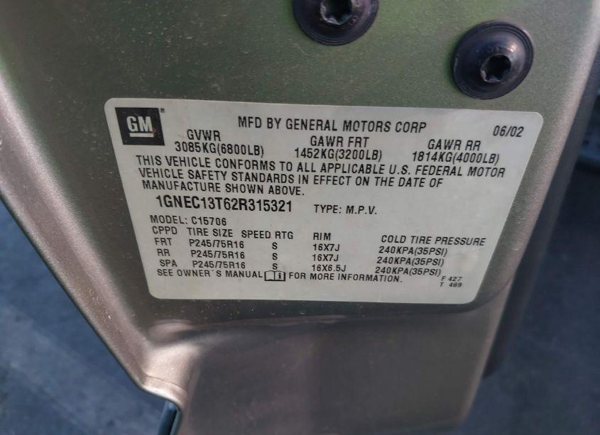 Photo 9 of 2002 Chevrolet Tahoe LS (VIN 1GNEC13T62R315321)