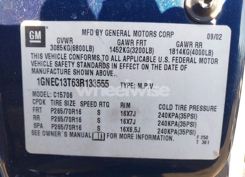 Photo 9 of 2003 Chevrolet Tahoe LS (VIN 1GNEC13T63R133555)