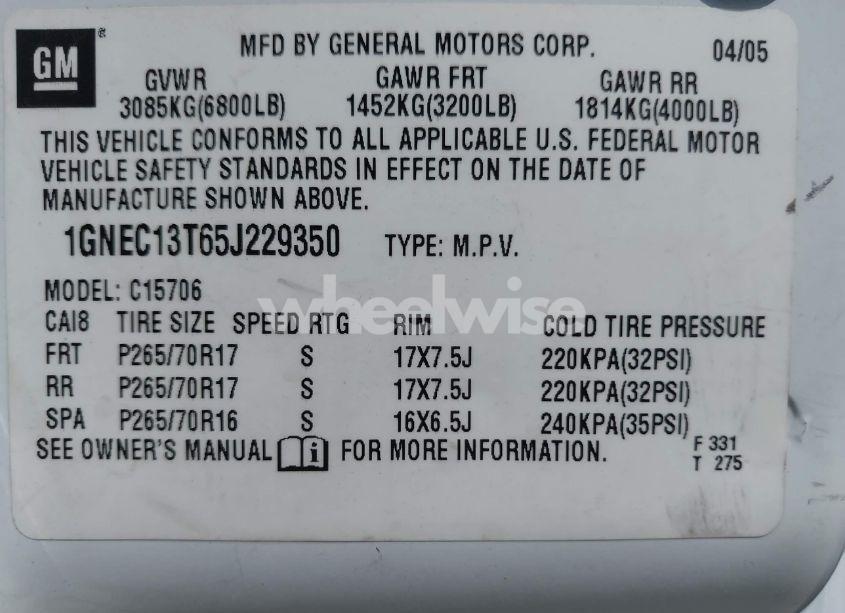 Photo 9 of 2005 Chevrolet Tahoe LT (VIN 1GNEC13T65J229350)