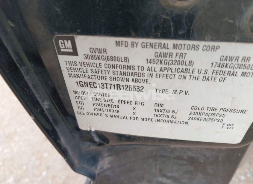 Photo 9 of 2001 Chevrolet Tahoe LS (VIN 1GNEC13T71R126532)