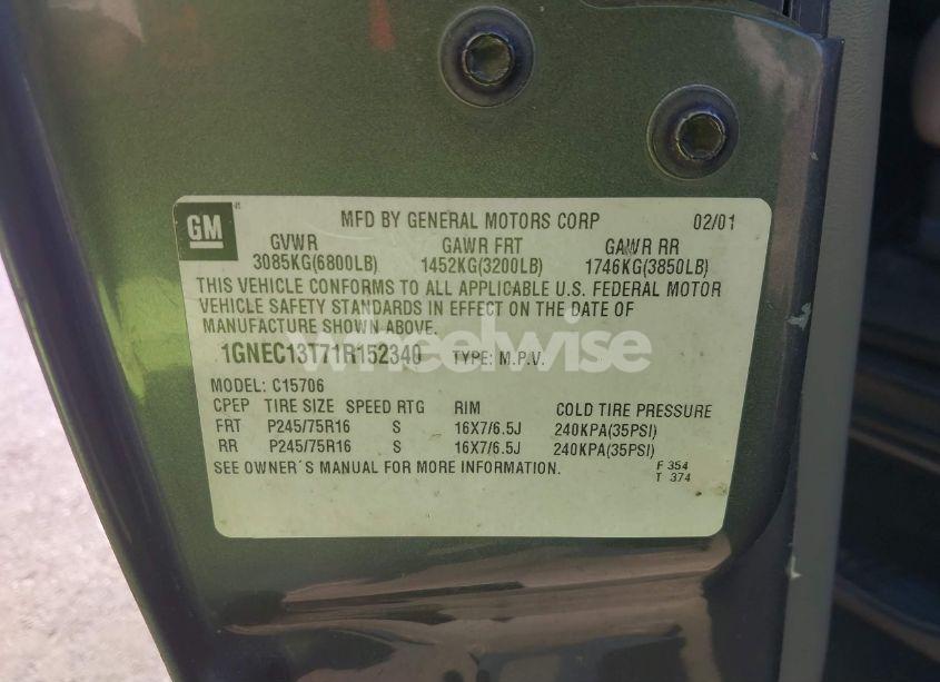 Photo 9 of 2001 Chevrolet Tahoe LS (VIN 1GNEC13T71R152340)