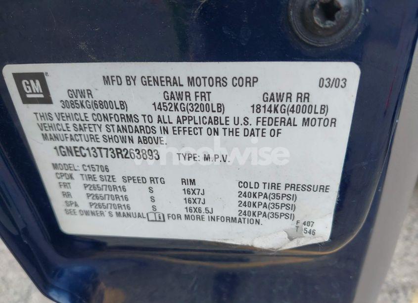 Photo 9 of 2003 Chevrolet Tahoe LT (VIN 1GNEC13T73R263893)