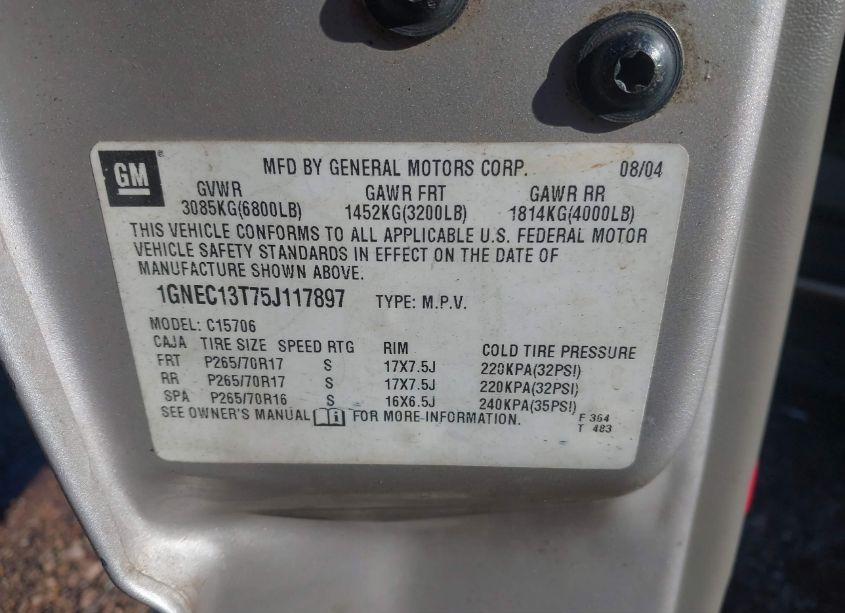 Photo 9 of 2005 Chevrolet Tahoe LT (VIN 1GNEC13T75J117897)