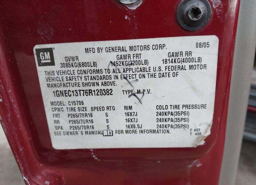 Photo 9 of 2006 Chevrolet Tahoe LS (VIN 1GNEC13T76R120382)