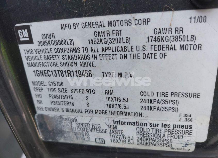 Photo 9 of 2001 Chevrolet Tahoe LS (VIN 1GNEC13T81R119458)