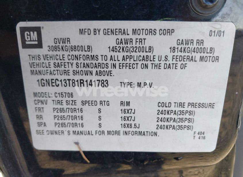 Photo 9 of 2001 Chevrolet Tahoe LS (VIN 1GNEC13T81R141783)