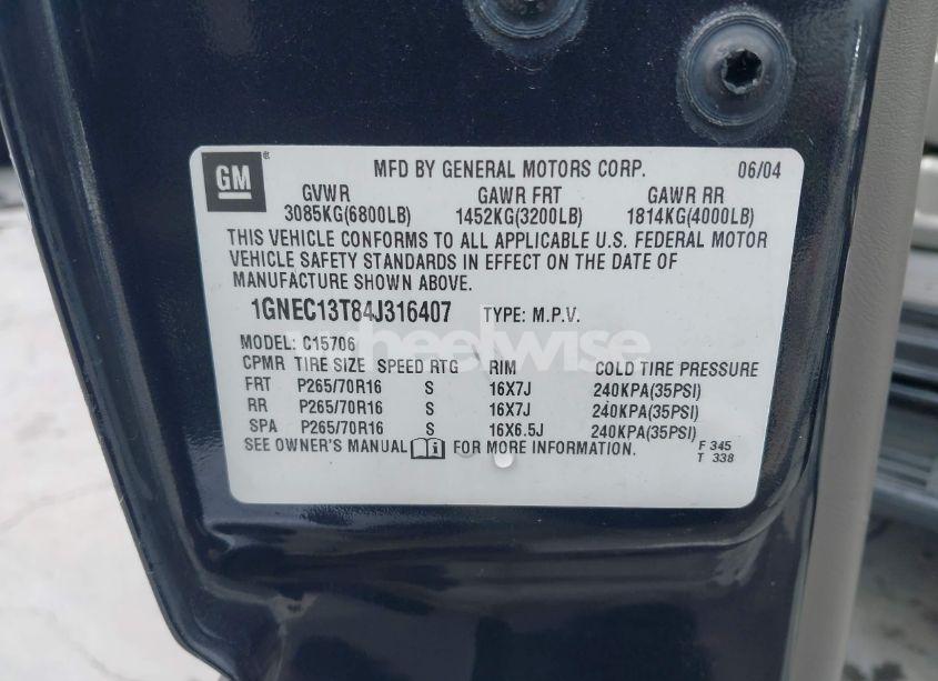 Photo 9 of 2004 Chevrolet Tahoe LT (VIN 1GNEC13T84J316407)