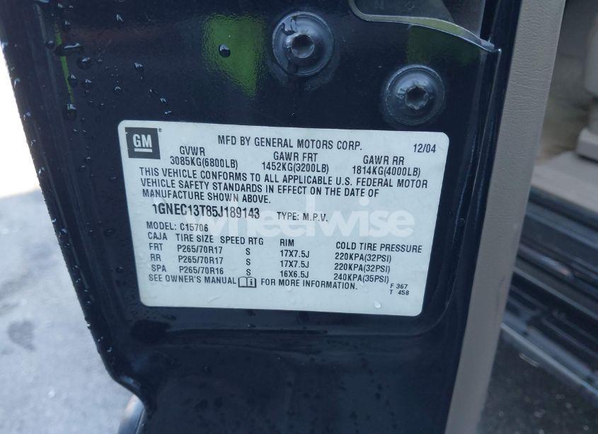 Photo 9 of 2005 Chevrolet Tahoe LT (VIN 1GNEC13T85J189143)