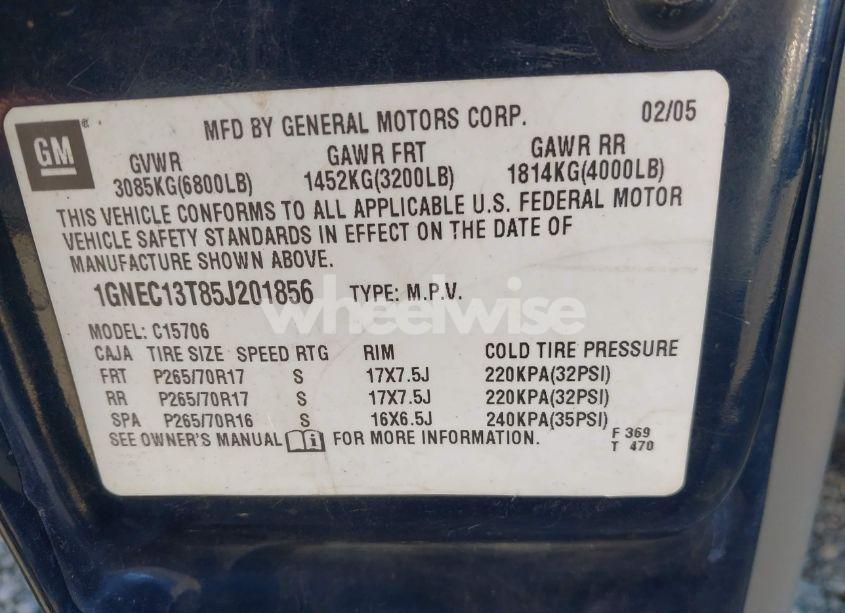 Photo 9 of 2005 Chevrolet Tahoe LT (VIN 1GNEC13T85J201856)