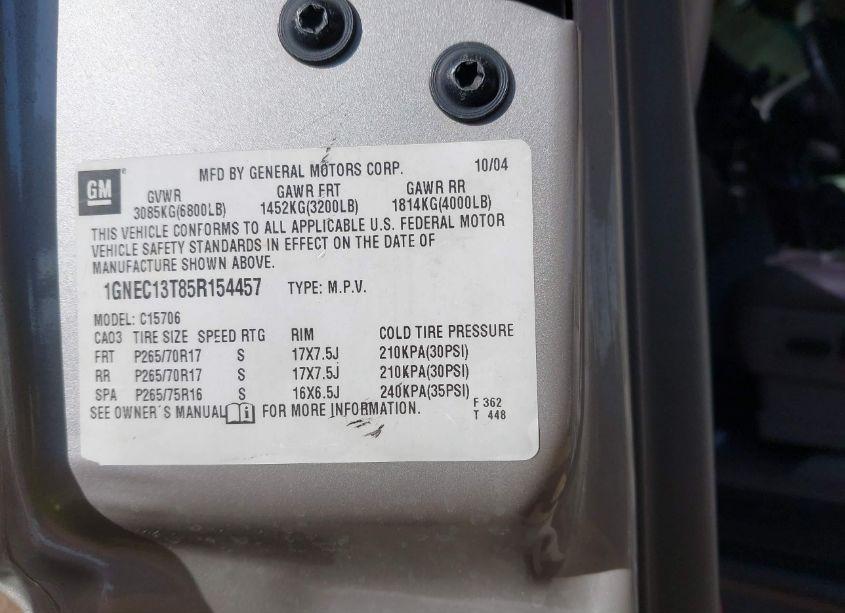 Photo 9 of 2005 Chevrolet Tahoe Z71 (VIN 1GNEC13T85R154457)