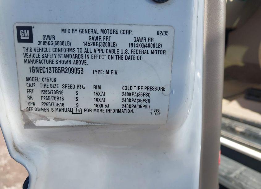 Photo 9 of 2005 Chevrolet Tahoe LS (VIN 1GNEC13T85R209053)