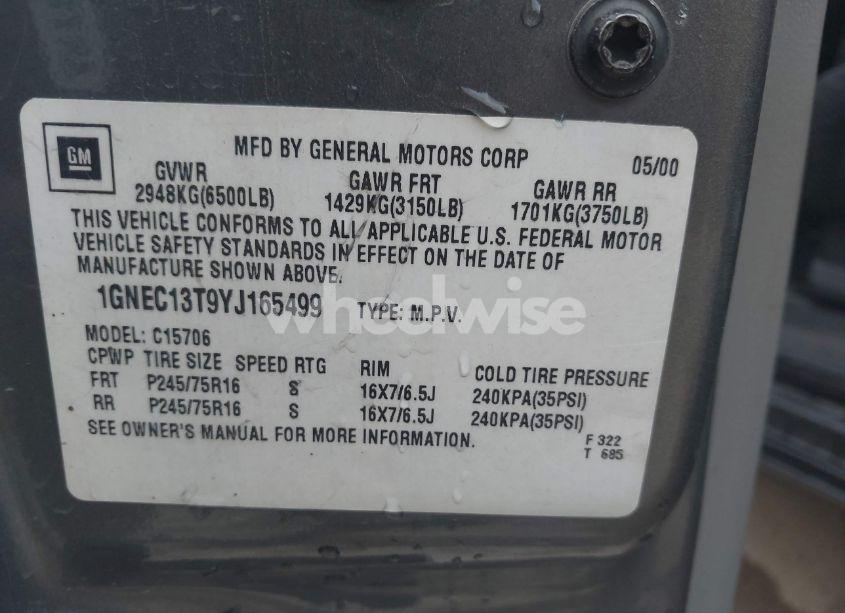 Photo 9 of 2000 Chevrolet Tahoe ALL NEW LS (VIN 1GNEC13T9YJ165499)