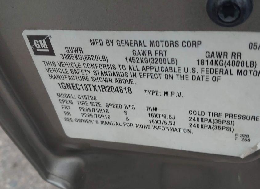 Photo 9 of 2001 Chevrolet Tahoe LS (VIN 1GNEC13TX1R204818)