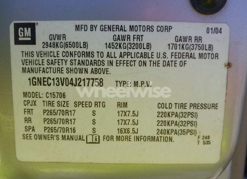 Photo 9 of 2004 Chevrolet Tahoe LS (VIN 1GNEC13V04J217758)