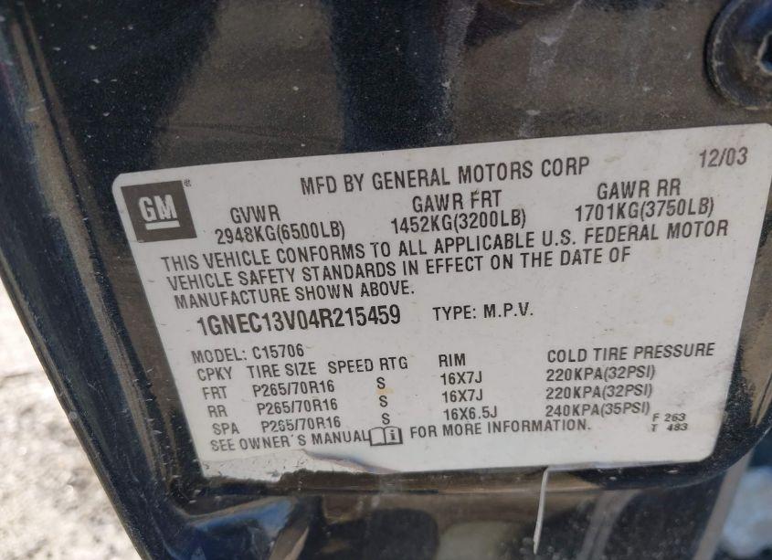 Photo 9 of 2004 Chevrolet Tahoe LS (VIN 1GNEC13V04R215459)