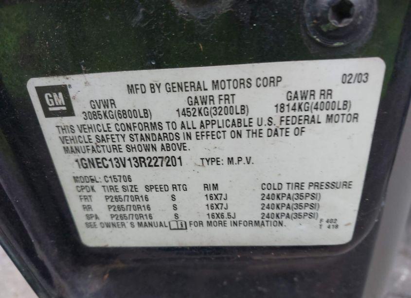 Photo 9 of 2003 Chevrolet Tahoe LS (VIN 1GNEC13V13R227201)