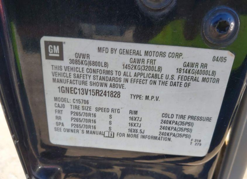 Photo 9 of 2005 Chevrolet Tahoe LS (VIN 1GNEC13V15R241828)