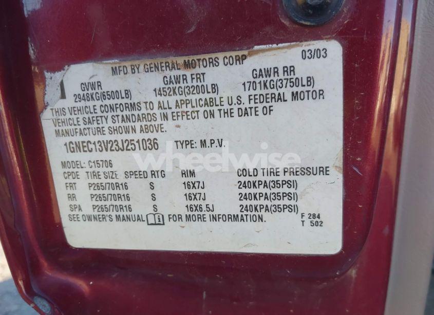 Photo 9 of 2003 Chevrolet Tahoe LS (VIN 1GNEC13V23J251036)