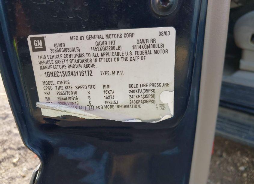 Photo 9 of 2004 Chevrolet Tahoe LS (VIN 1GNEC13V24J116172)